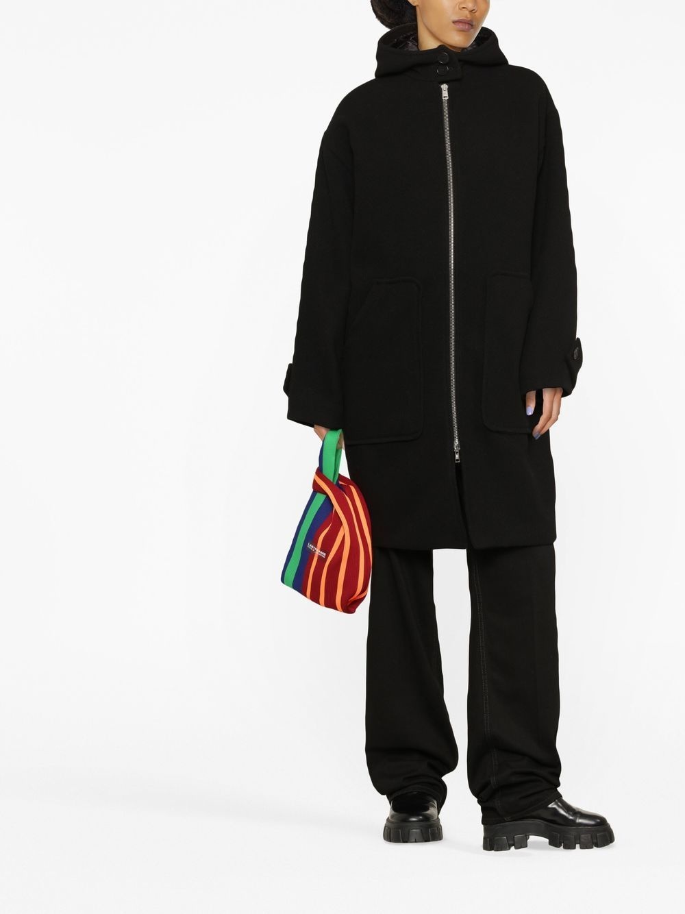 hooded zip-front mid-length coat - 2