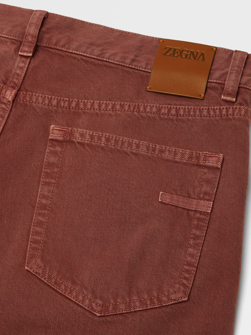 BRICK RED STONE-WASHED COTTON ROCCIA JEANS 3
