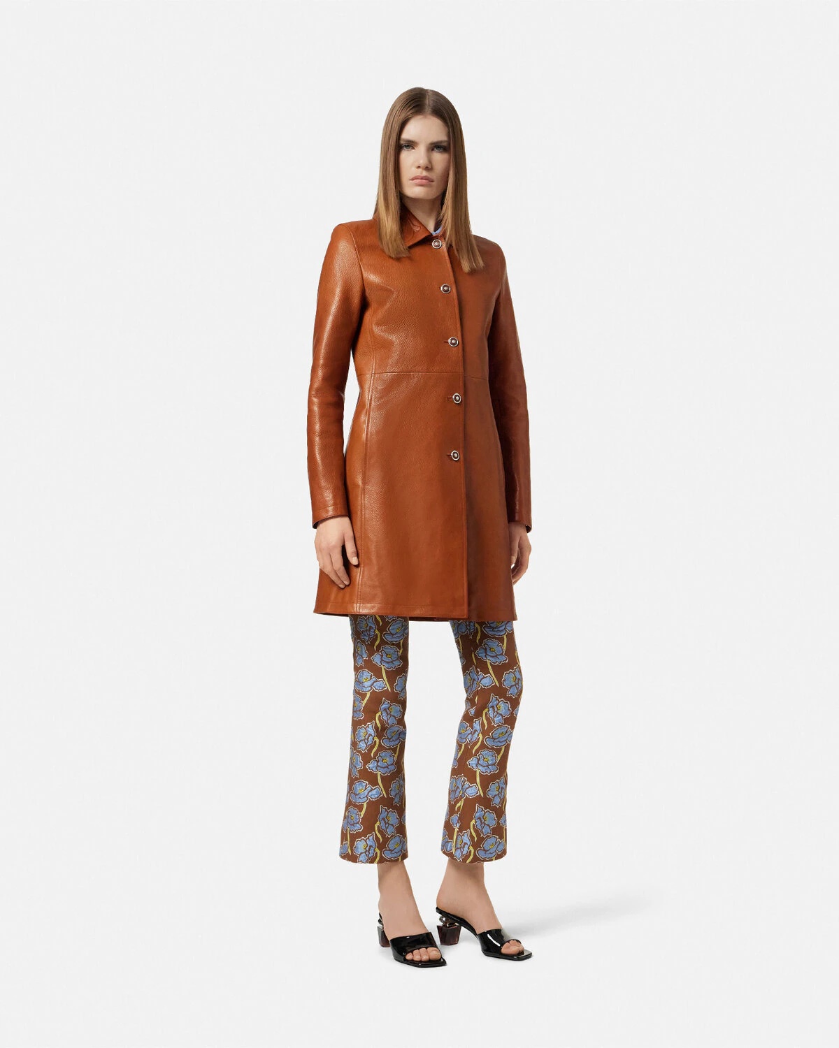 Barocco A-Line Leather Coat - 4