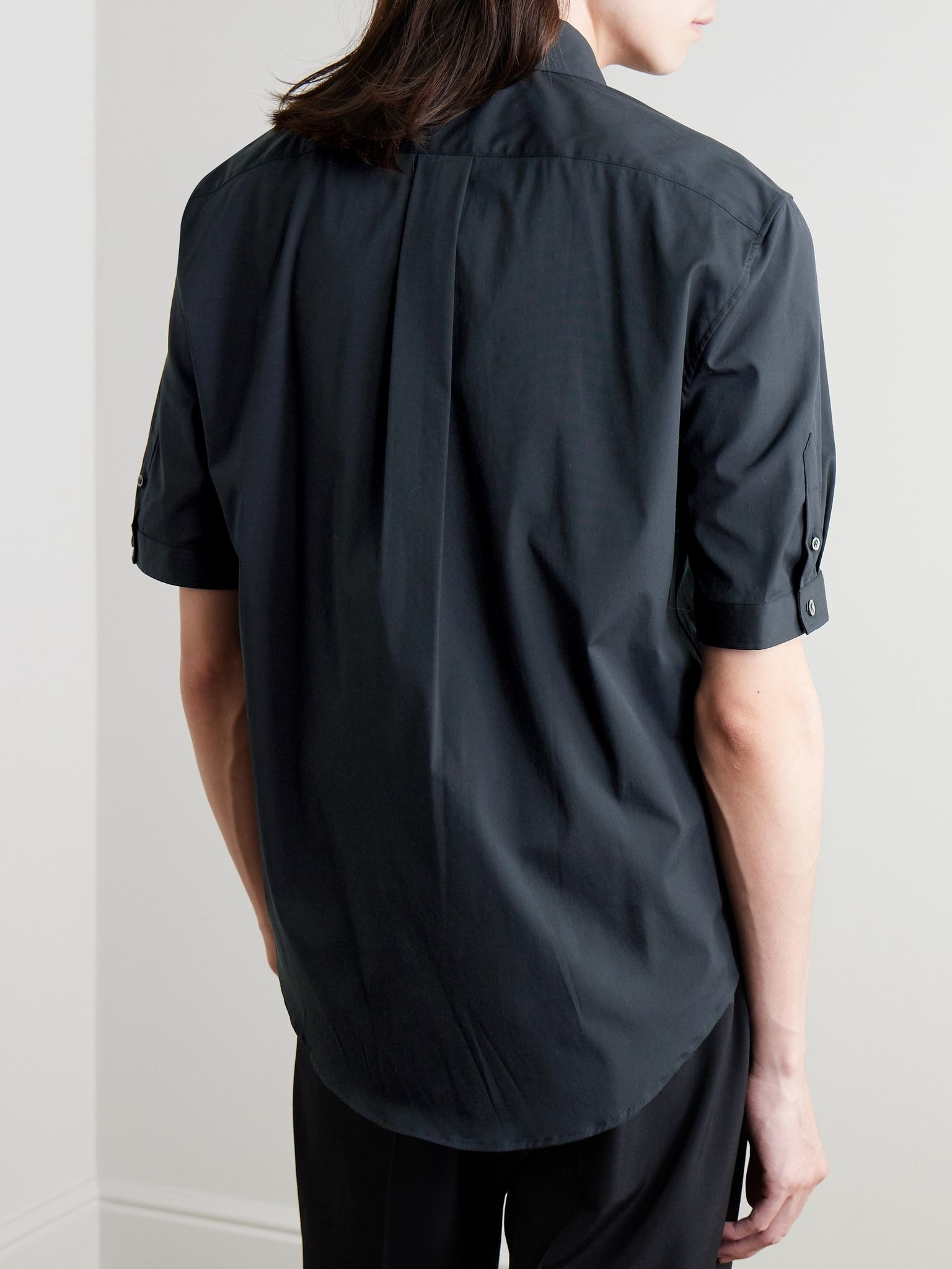 Brad Pitt Button-Down Collar Cotton-Blend Poplin Shirt Black - 4