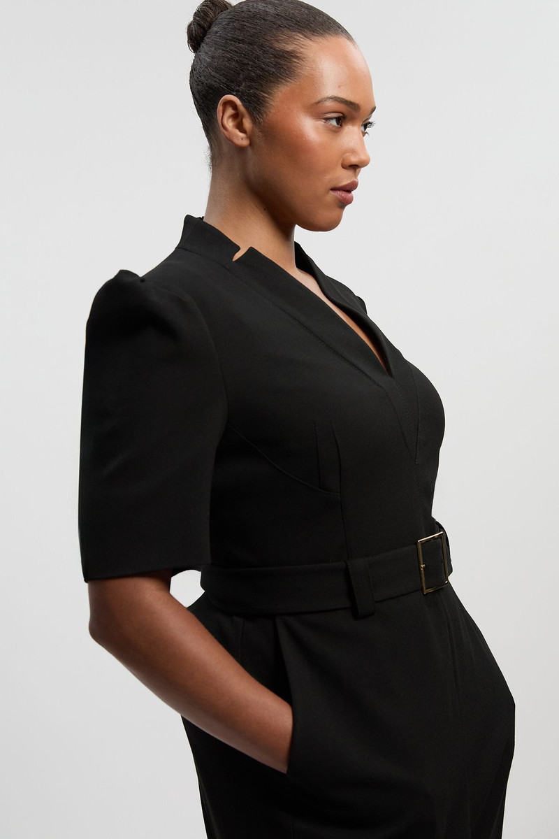KAREN MILLEN Plus Size Structured Crepe Forever Belted Jumpsuit outlook