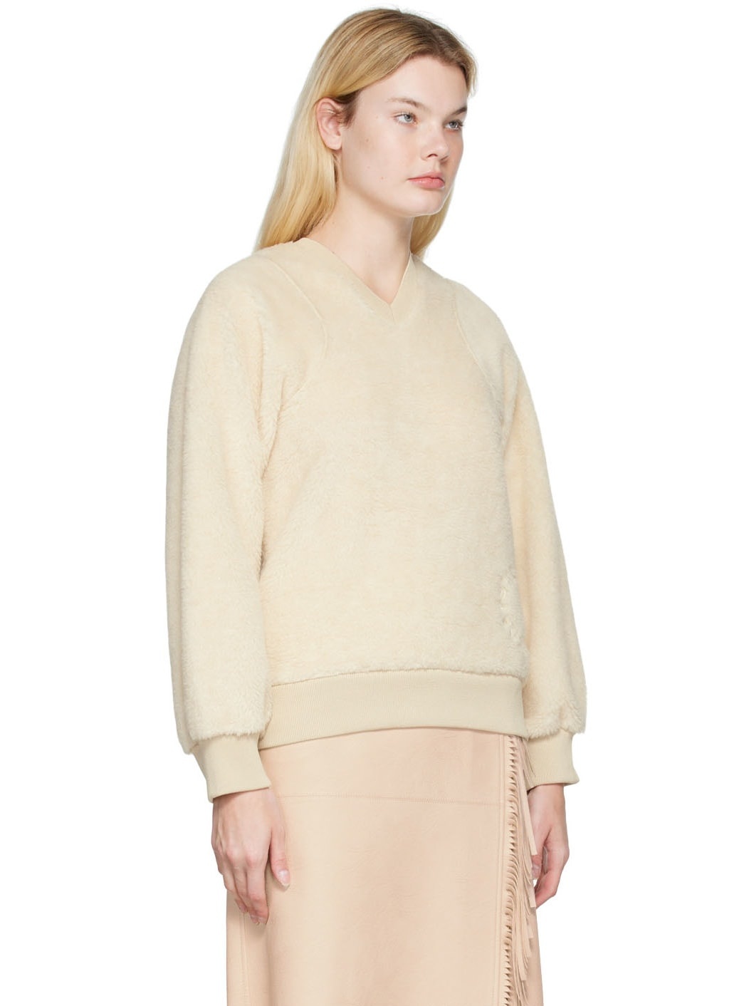 Beige V-Neck Sweater - 2