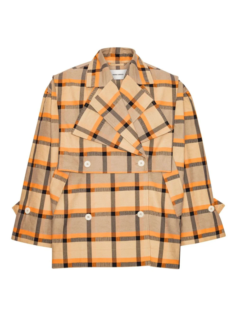 checked double-breasted jacket - 1
