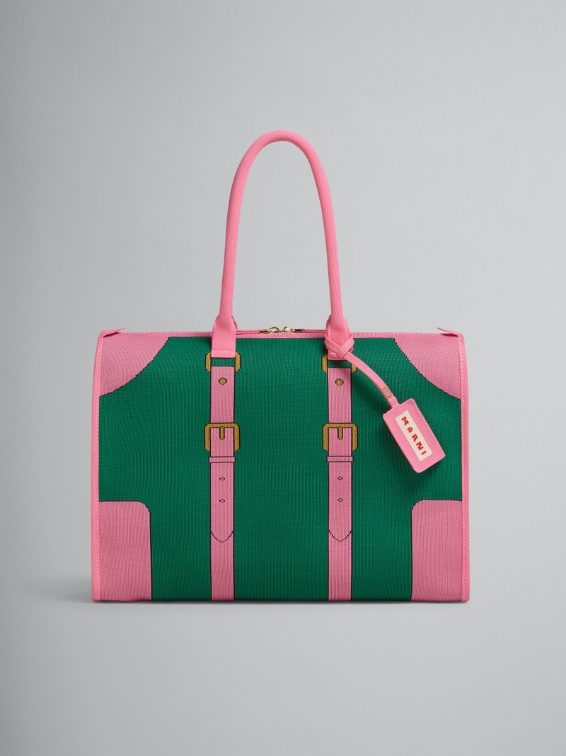 GREEN AND PINK TROMPE-L'ŒIL JACQUARD TRAVEL BAG 1