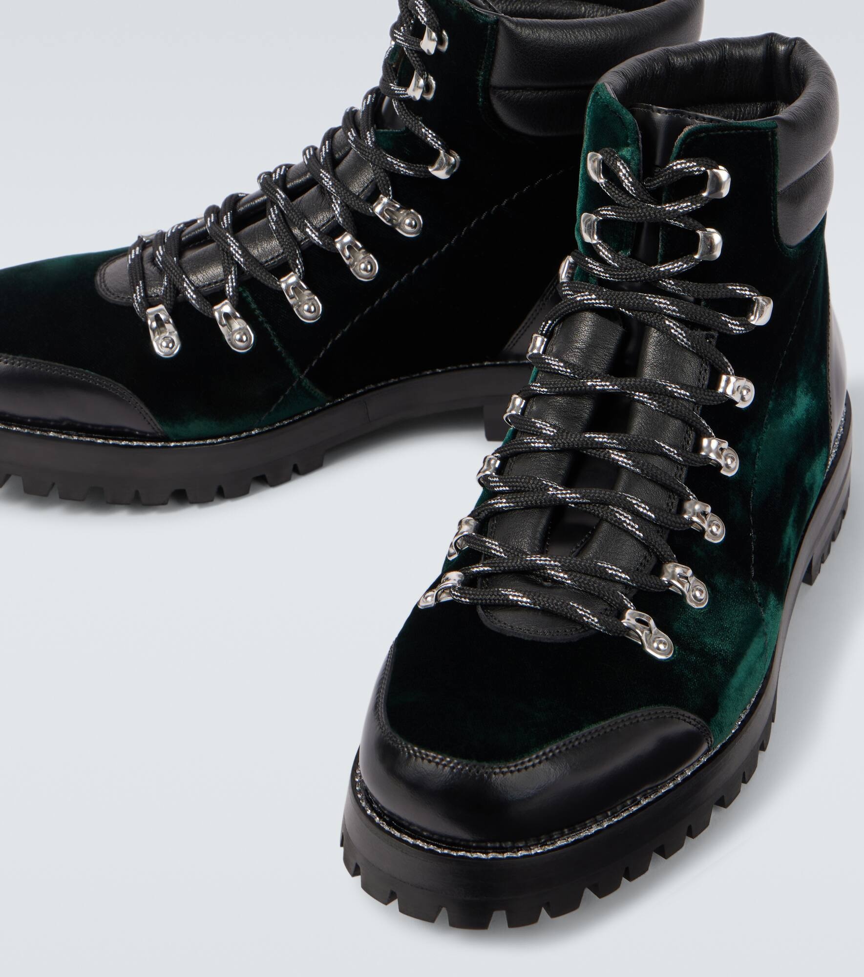 Janka leather-trimmed velvet combat boots - 3