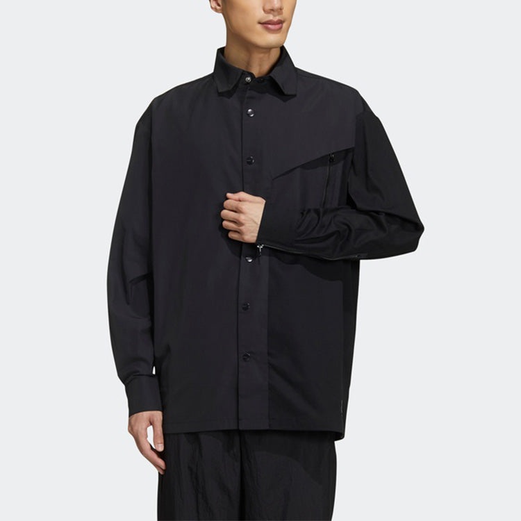 adidas originals Solid Color Splicing Casual Long Sleeves Shirt Black GT7306 - 3