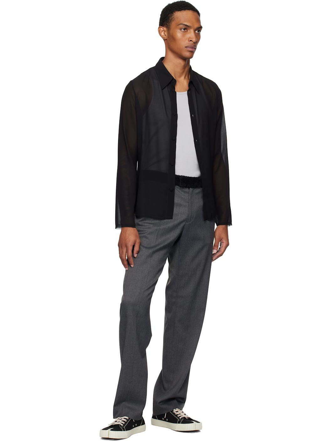 Gray Fleece Trim Trousers - 4