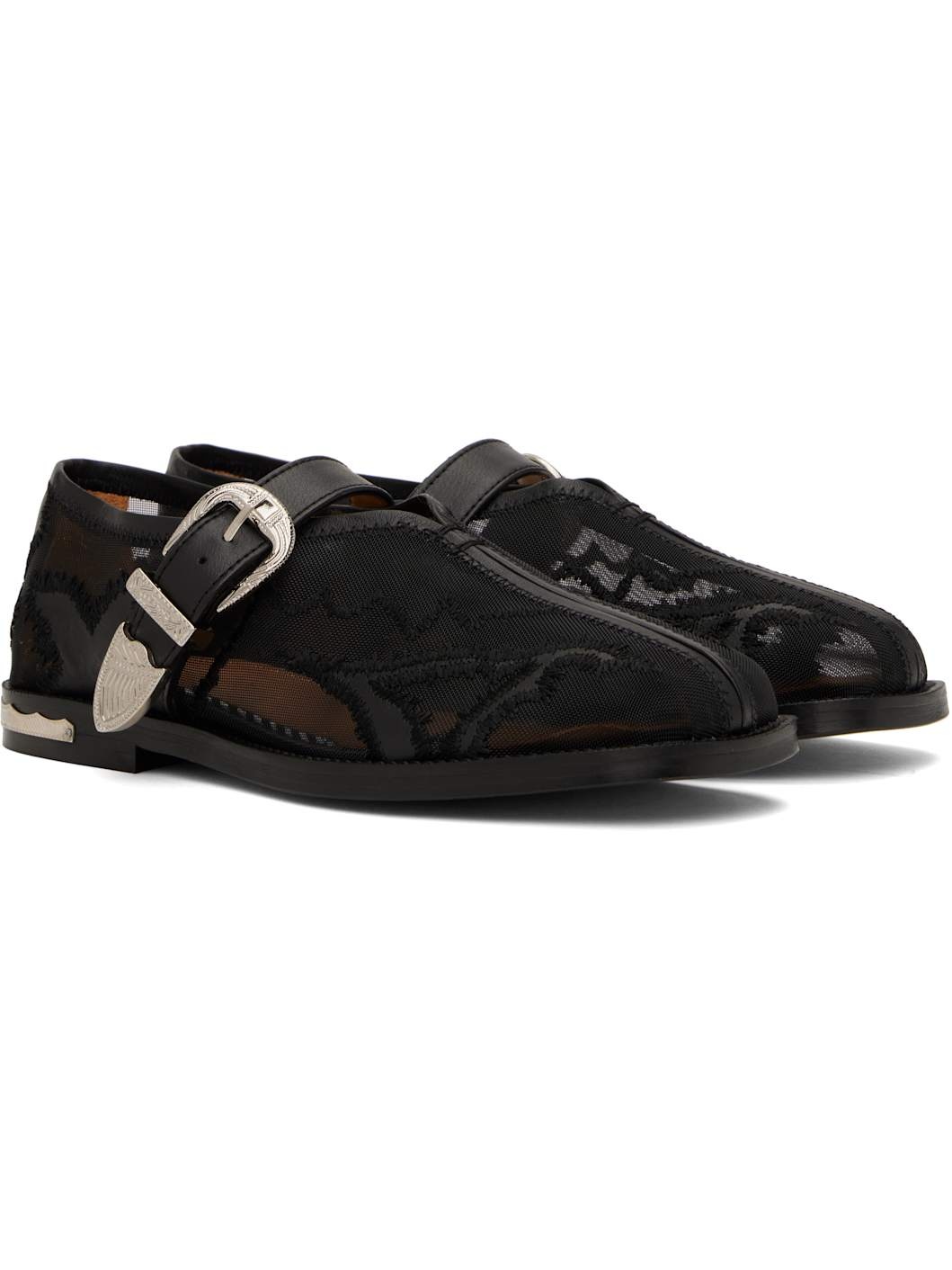 Black Mesh & Leather Loafers - 4