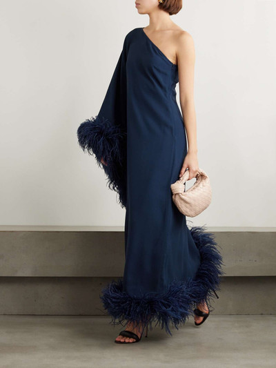 Taller Marmo Ubud one-shoulder feather-trimmed crepe maxi dress outlook