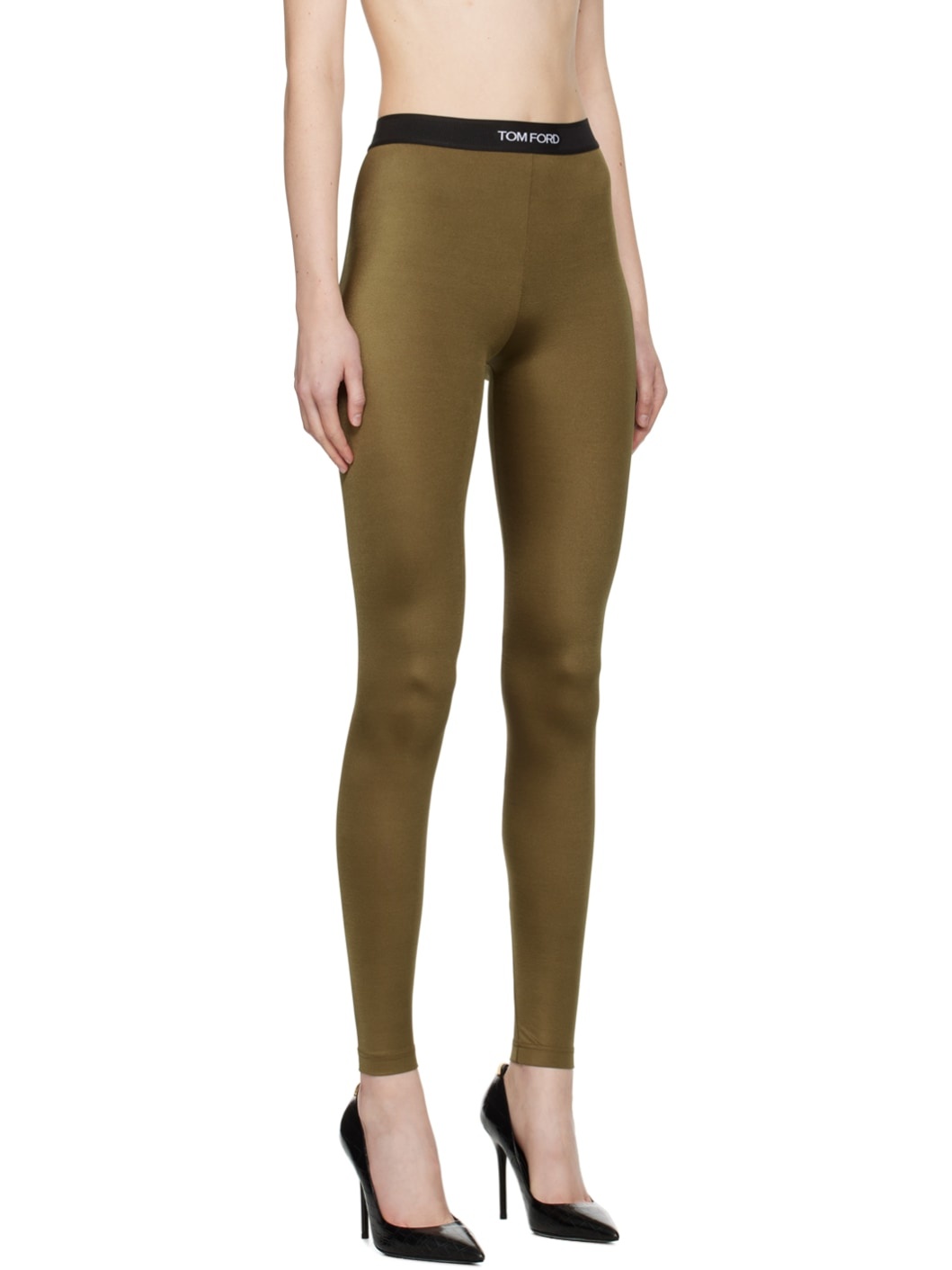 Khaki Lustrous Leggings - 2