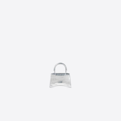 BALENCIAGA Women's Hourglass Mini Handbag Metallized Crocodile Embossed in Silver outlook