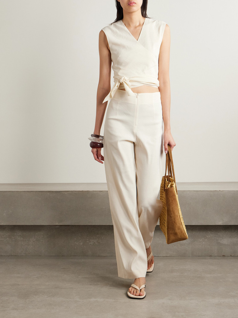 cortana Asa Linen-blend Crepe Straight-leg Pants outlook