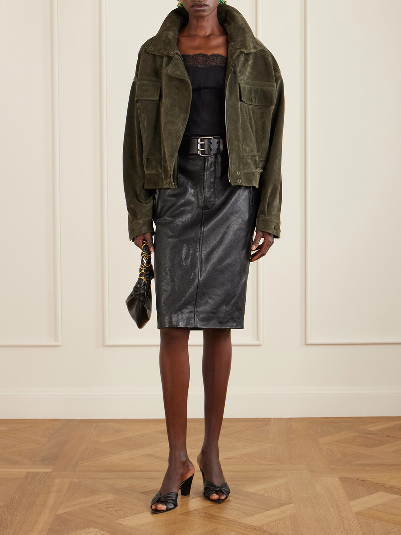 SAINT LAURENT Belted Textured-leather Skirt outlook