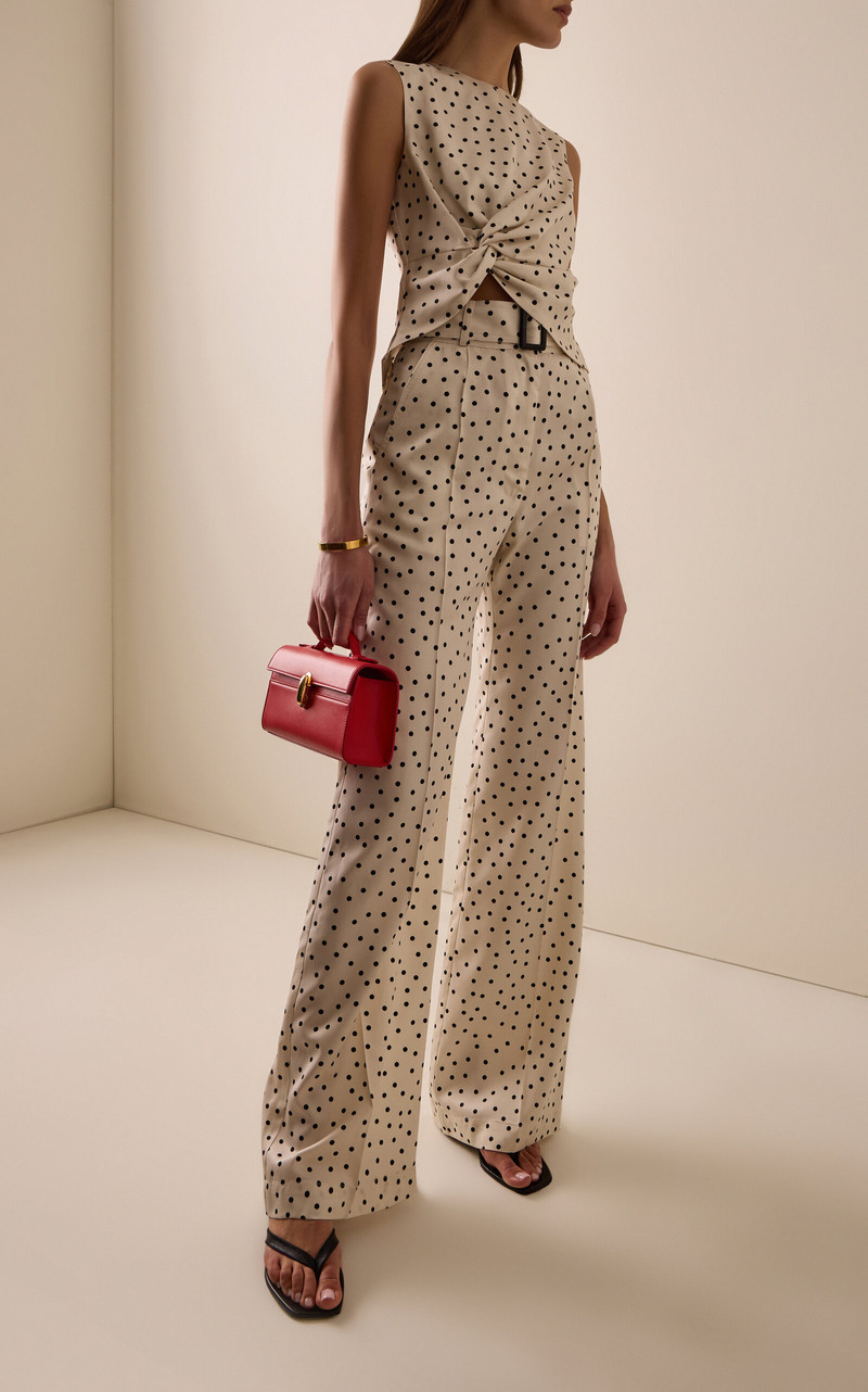 MATTHEW BRUCH Belted Polka-Dot Wide-Leg Pants black/white outlook