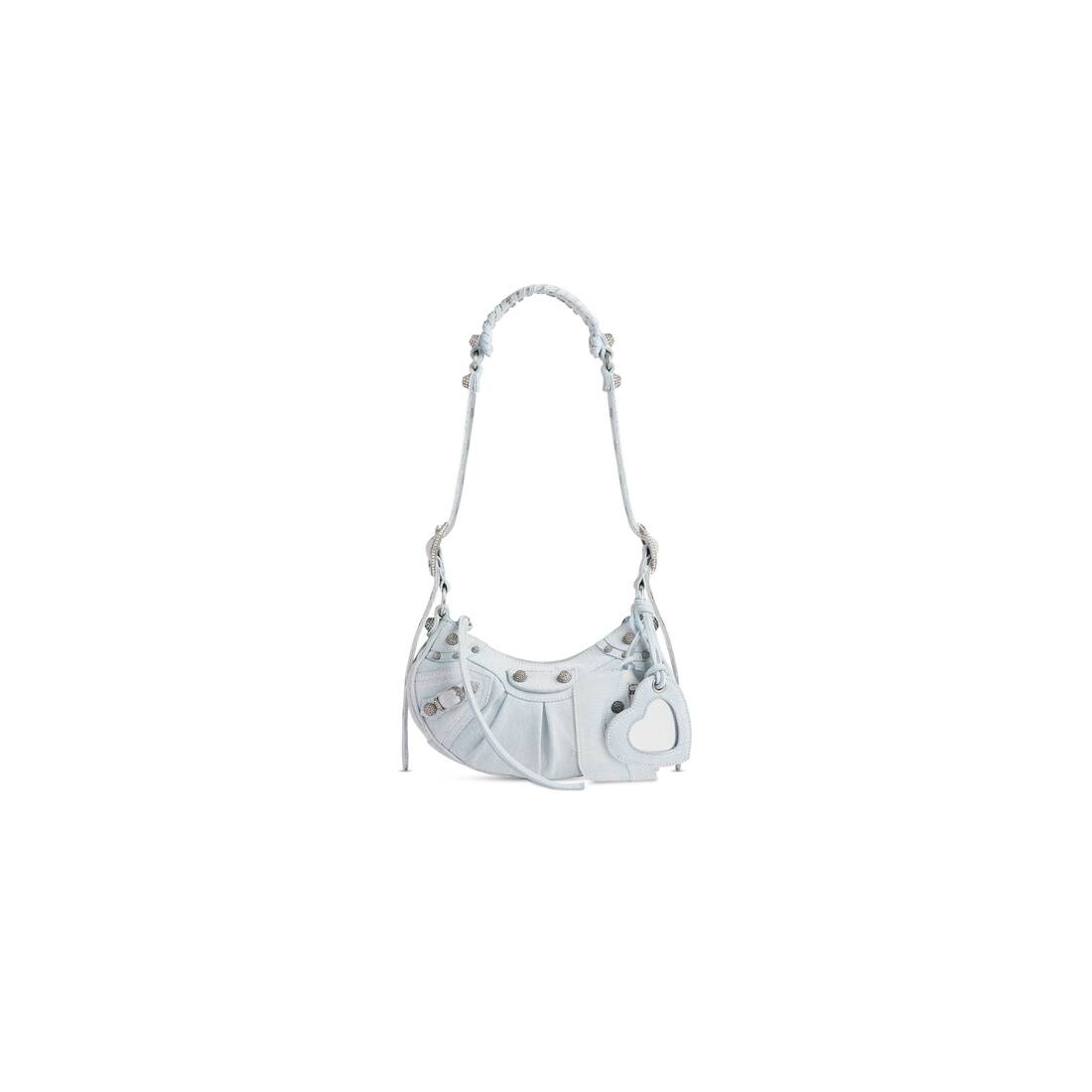 Women's Le Cagole Xs Shoulder Bag In Denim With Rhinestones  in Light Blue - 1