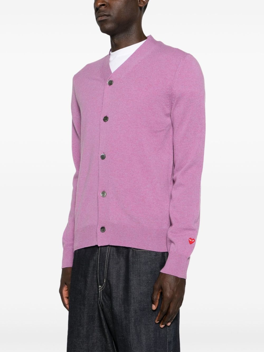 heart-patch wool cardigan - 4