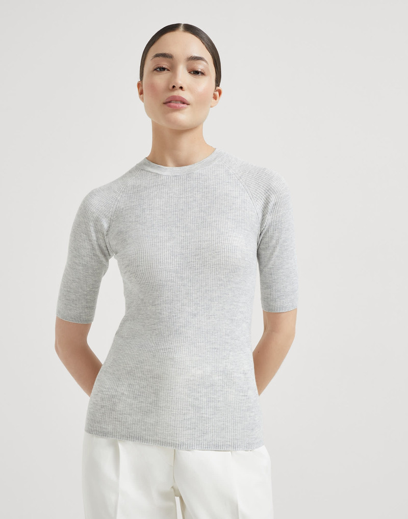 Sparkling cashmere lightweight rib sweater - 1