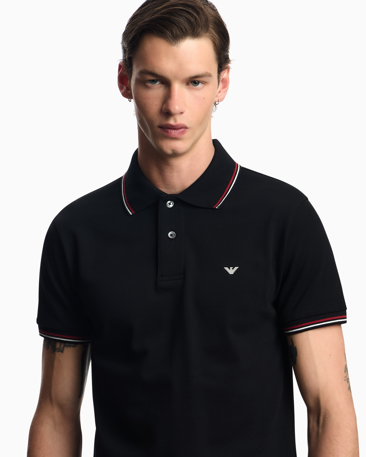 Slim-fit stretch piqué polo shirt with micro eagle - 5