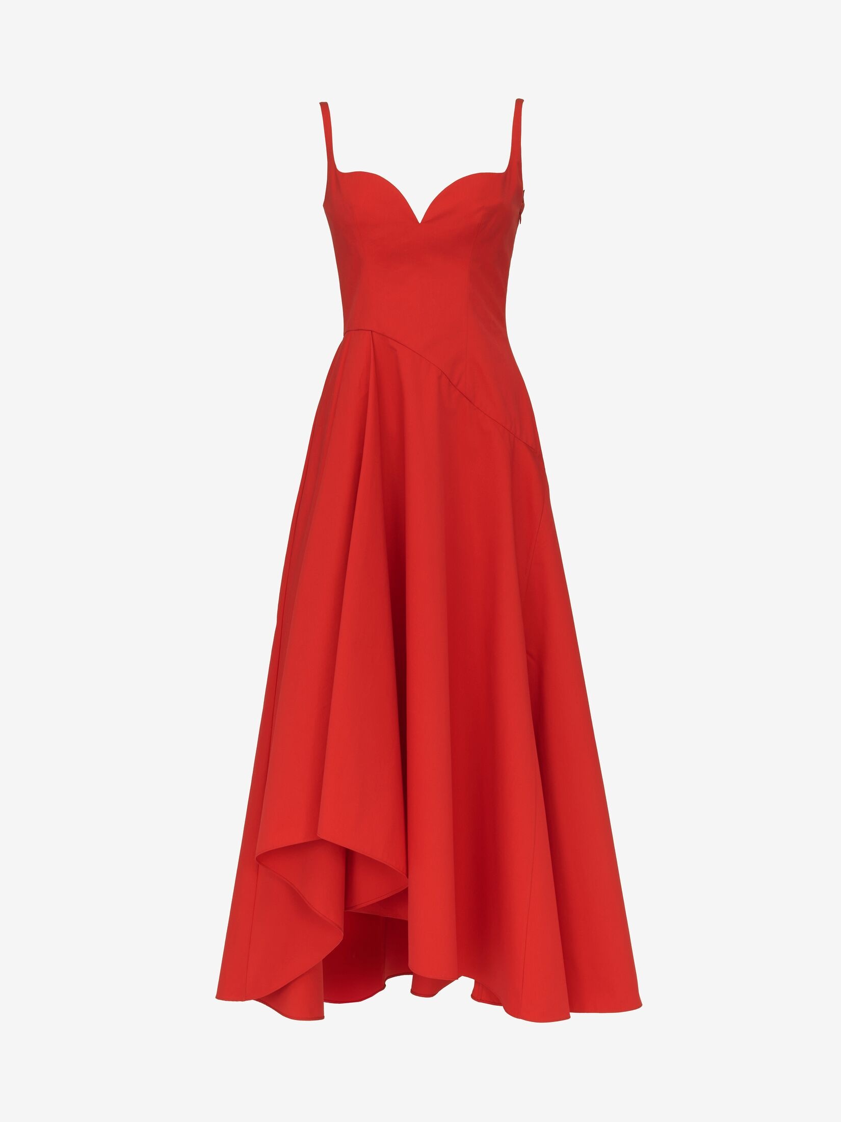 Women's Sweetheart Neckline Midi Dress in Lust Red - 1