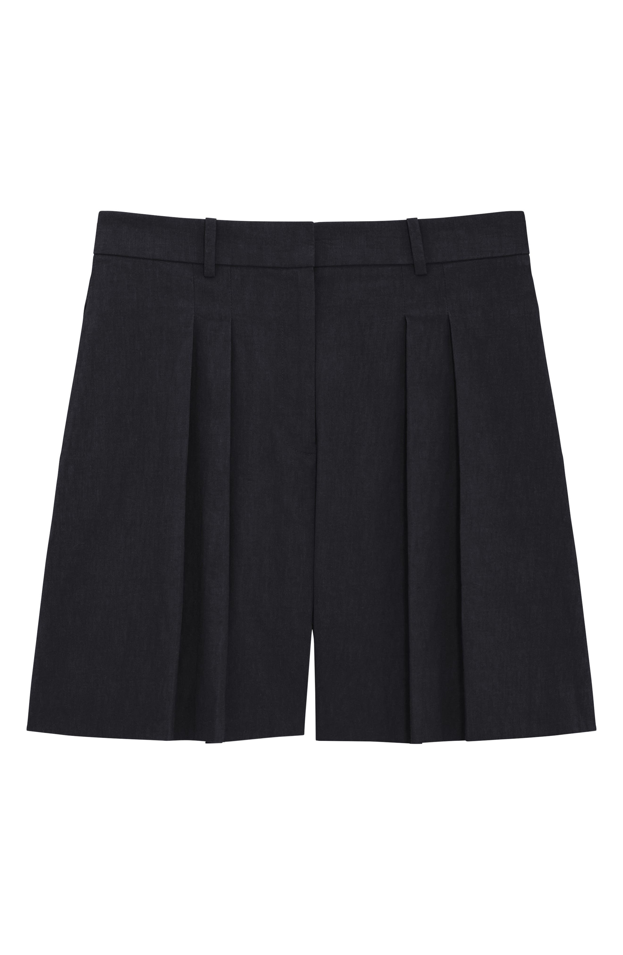 Theory Pleated Linen Blend Shorts in Black at Nordstrom - 5
