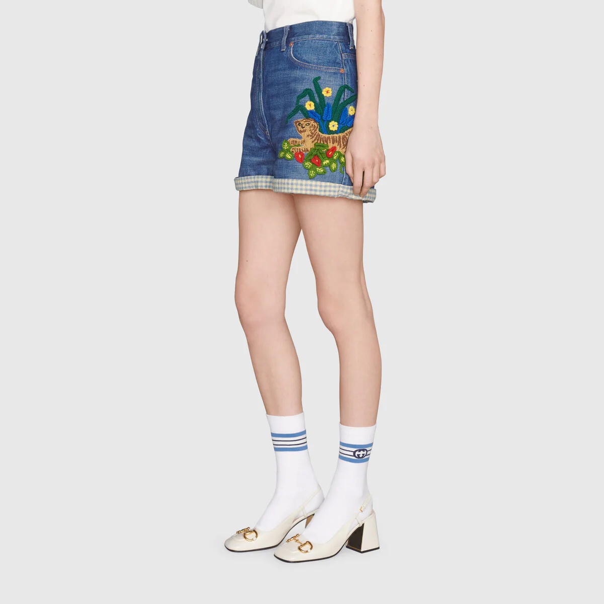 Gucci Tiger denim shorts with embroidery - 5