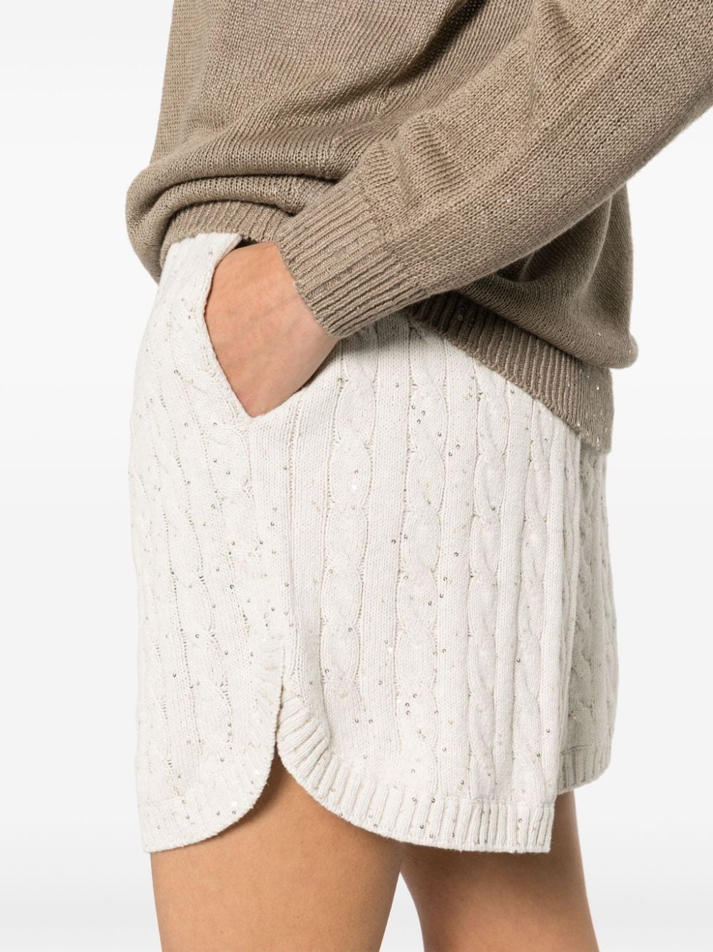 sequin-embellished cable-knit shorts - 5