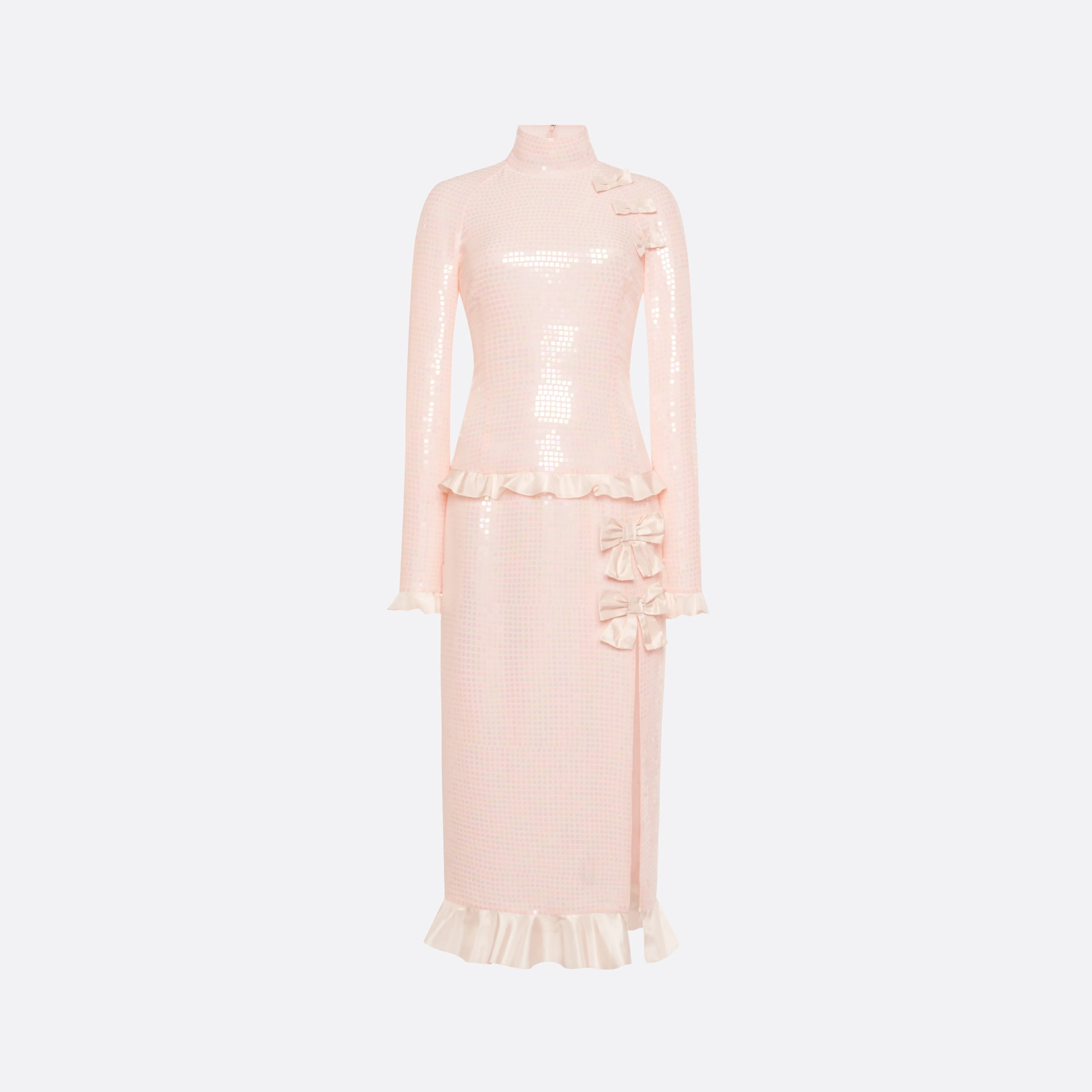 SEQUIN-EMBROIDERED SILK HIGH NECK MIDI DRESS - 1