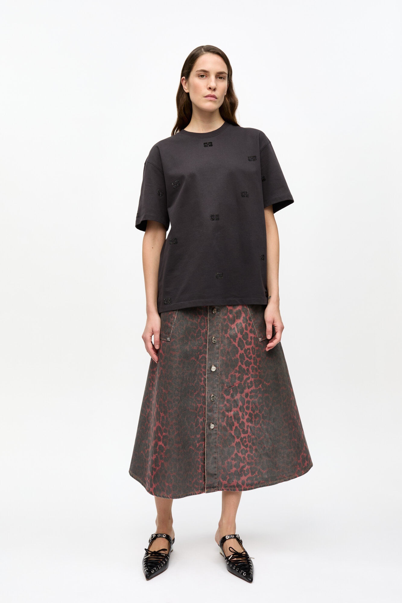 BLACK COTTON RHINESTONE T-SHIRT - 5