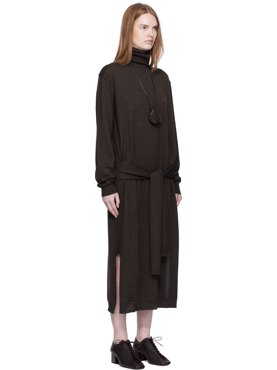 Brown Trompe L'oeil Midi Dress - 2