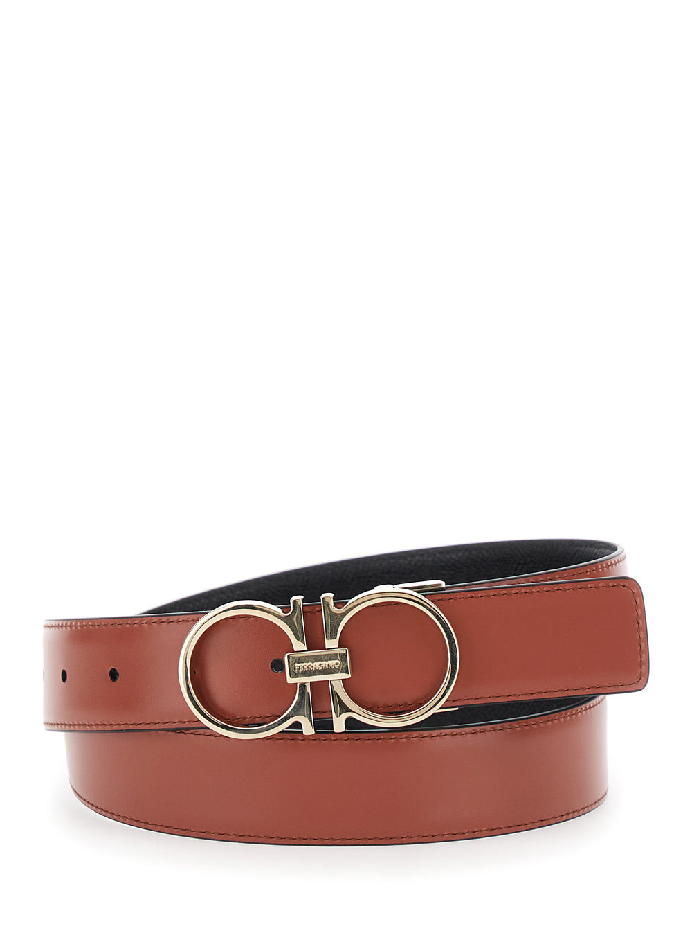 Ferragamo Men Black Reversible Belt With Gancini Buckle Closure In Grained Leather Man - 4