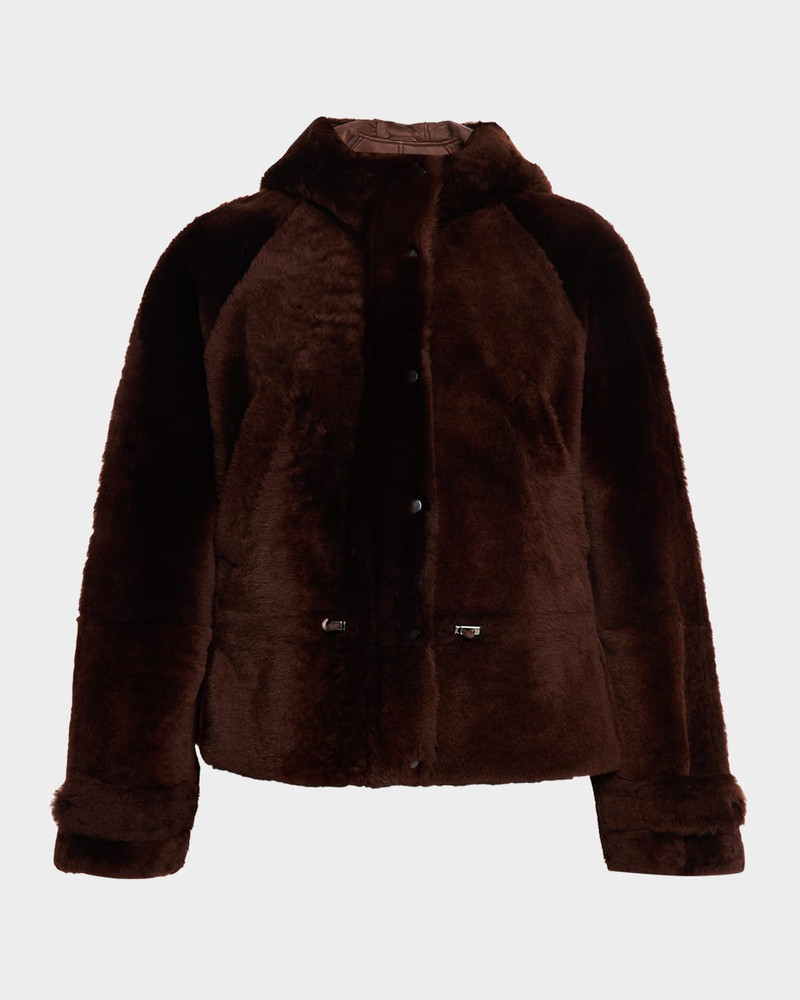 Lamb Shearling Zip Hooded Jacket 1