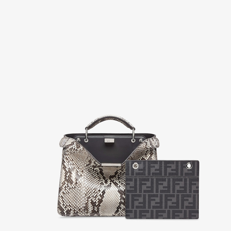 Small Peekaboo ISeeU bag made of luxury rock-colored python leather. Featuring two internal compartm 2