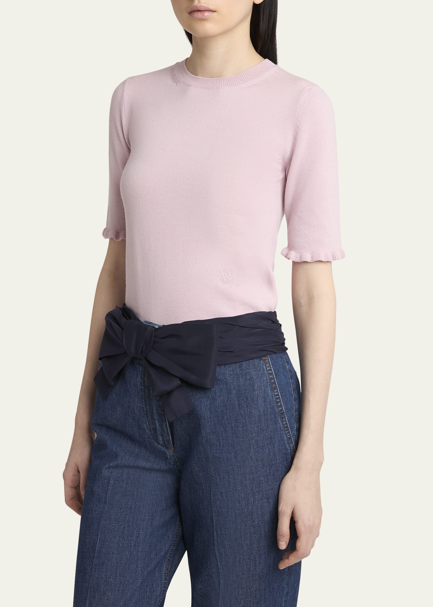 Ruffle Trim Half Sleeve Wool Top - 4