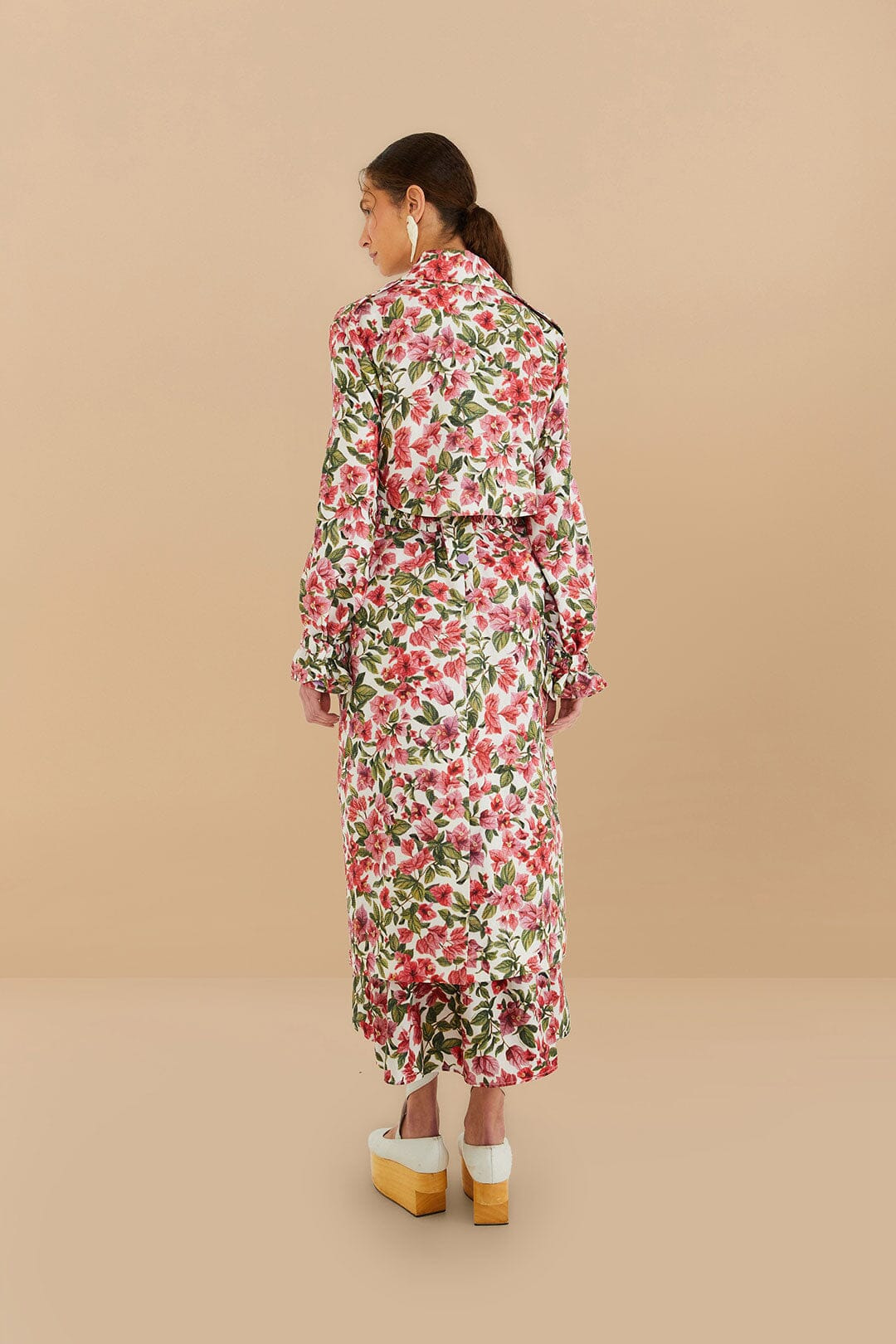 Halftone Pink Bouganvillea Oversized Trench Coat - 4