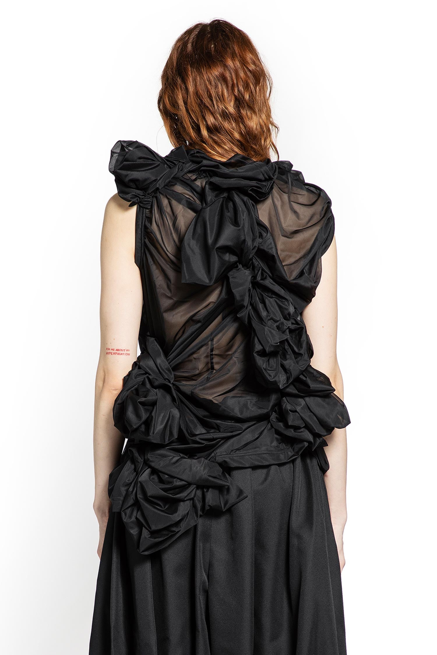 Gathered Sheer Nylon Sleeveless Top - 3