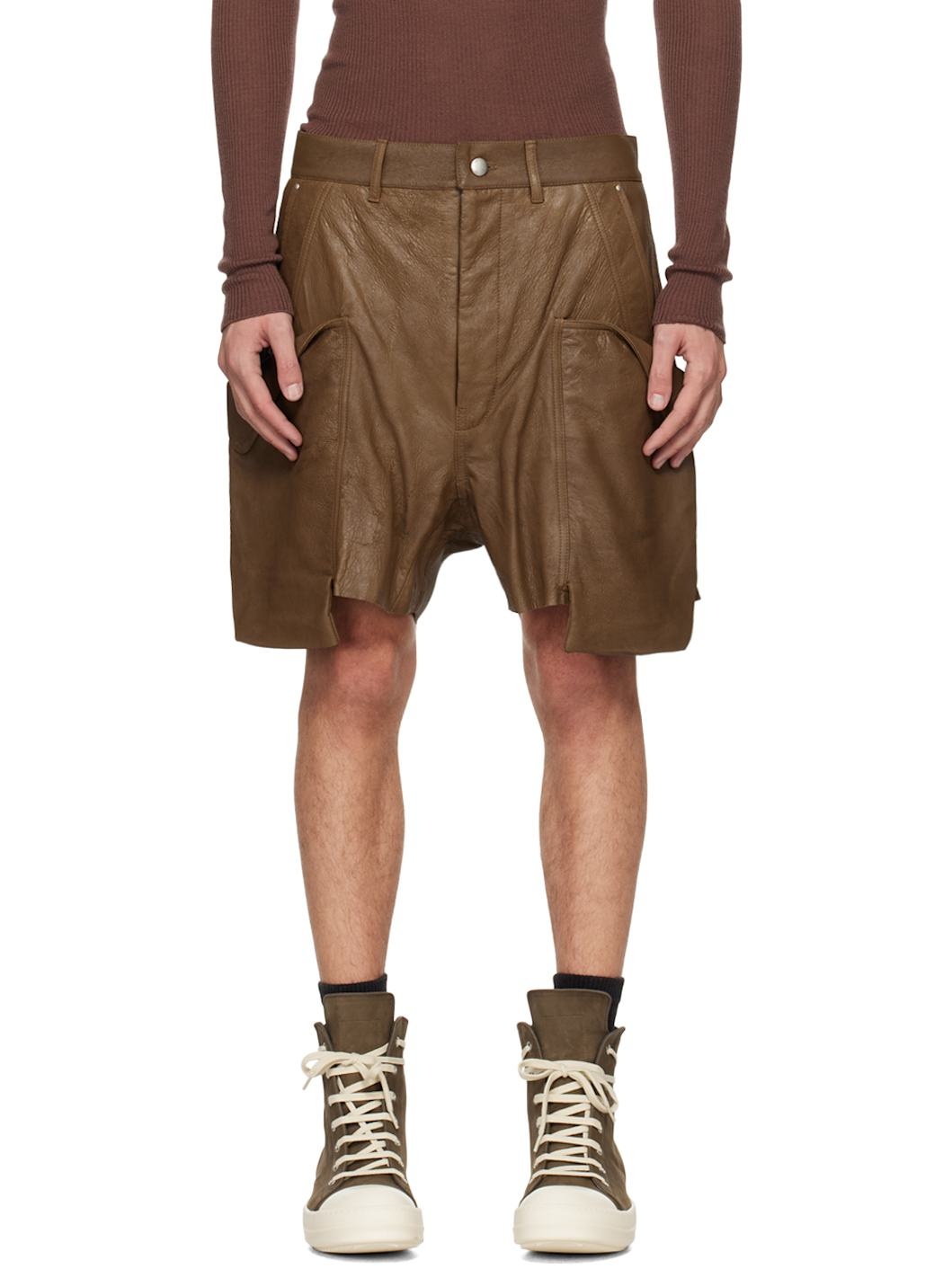 Khaki Porterville Stefan Cargo Leather Shorts - 1