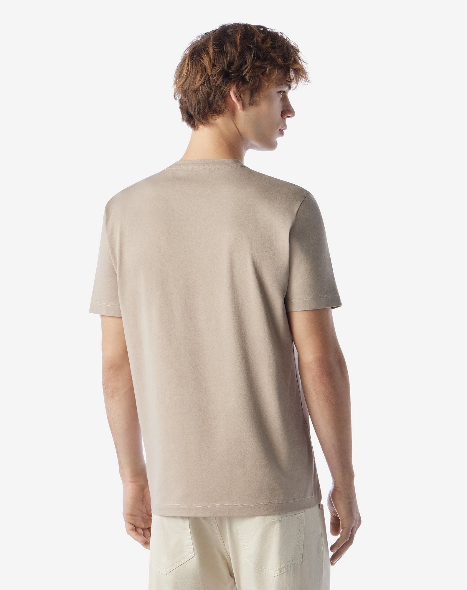 Beige stretch jersey crew neck t-shirt - 3