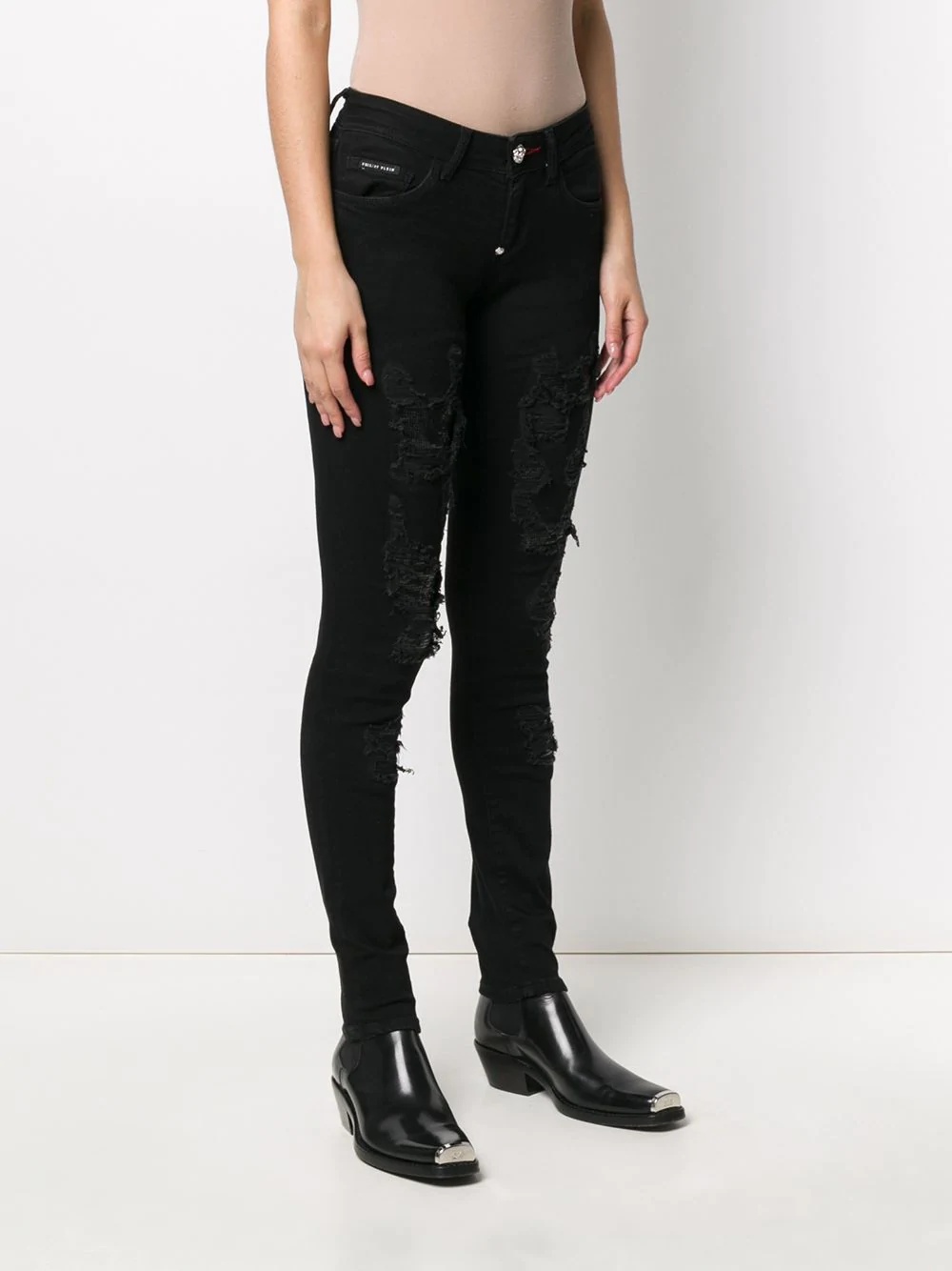 distressed-effect embellished jeans - 3