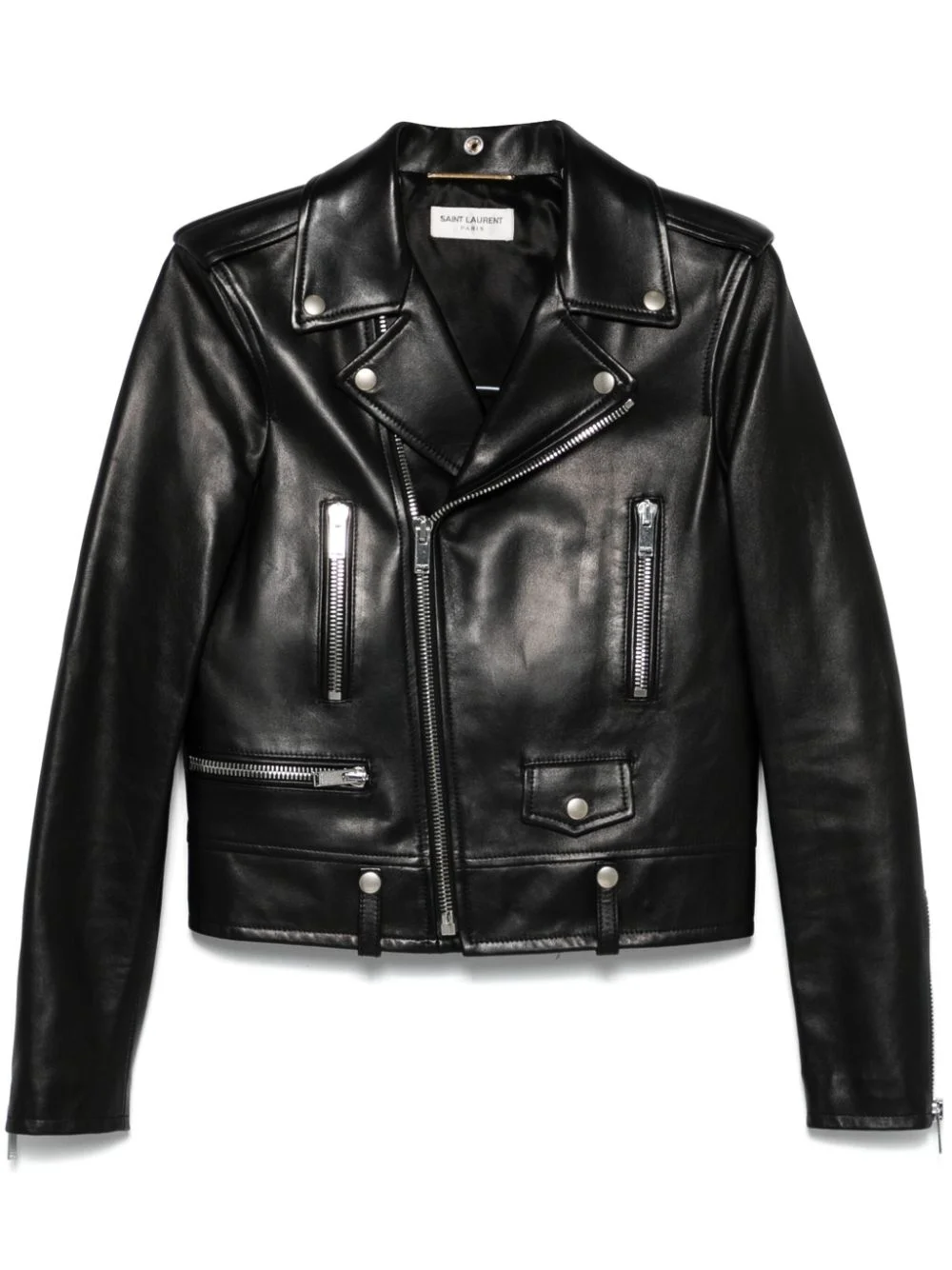 zip-up leather biker jacket - 1