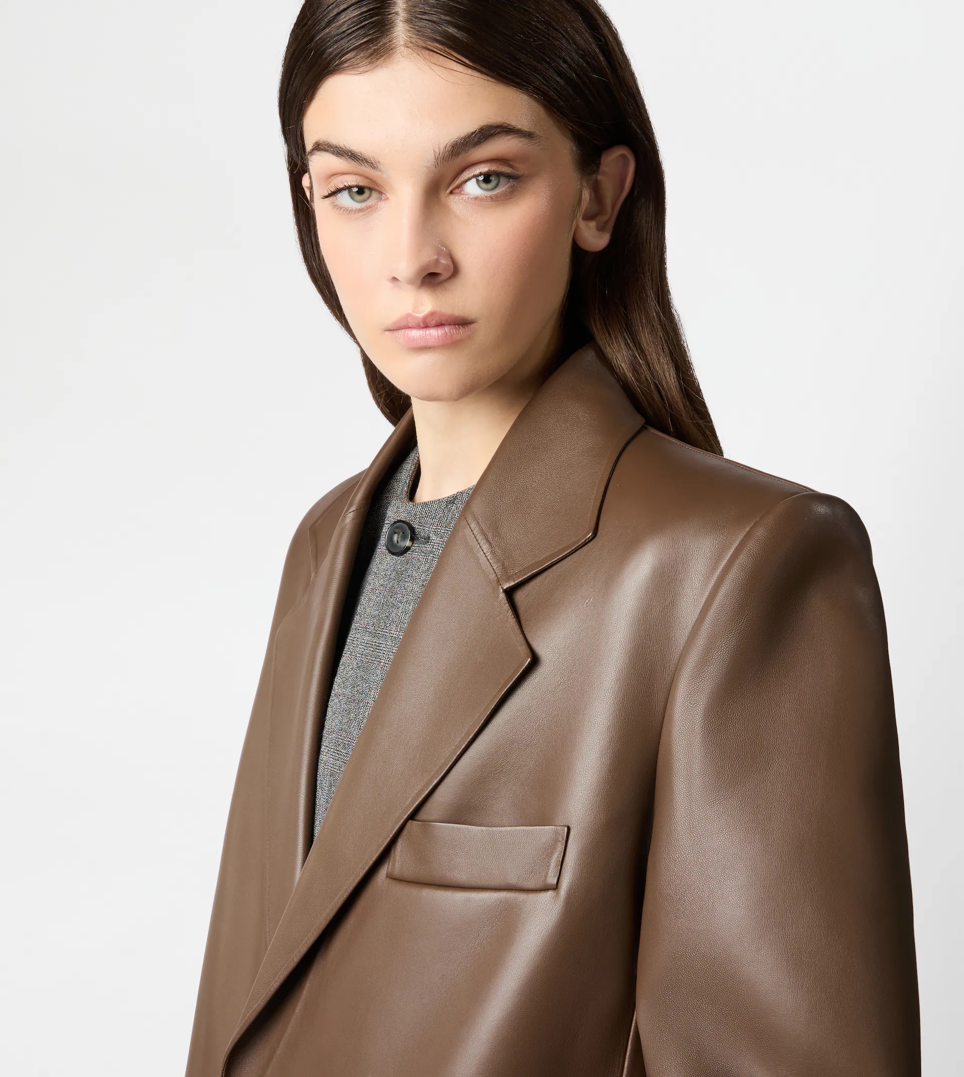 COAT IN NAPPA LEATHER - BROWN - 4
