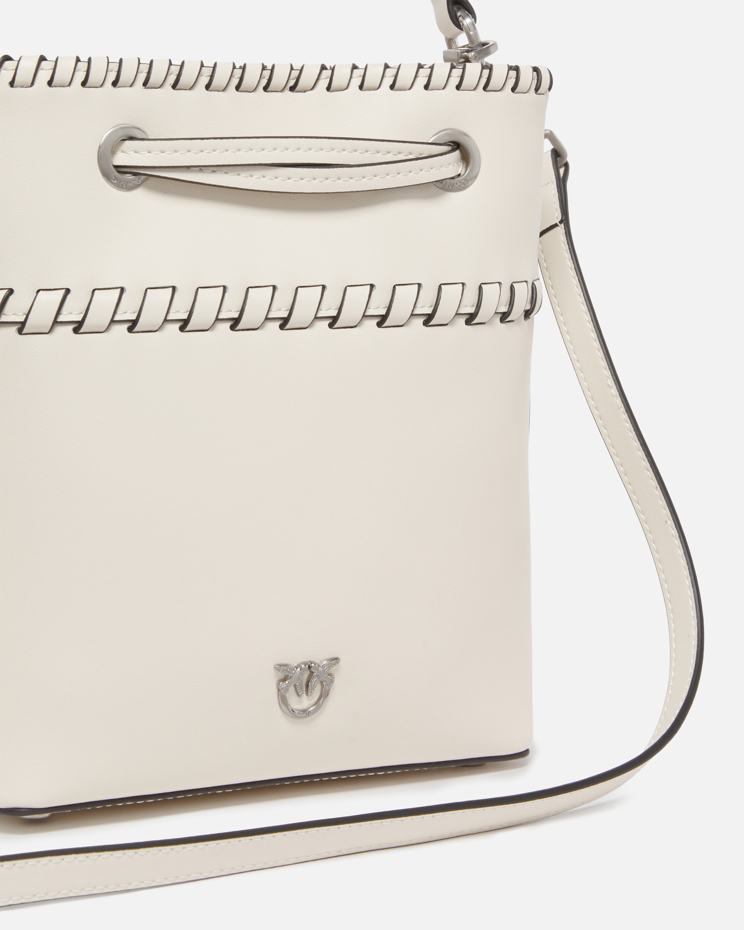 SMALL LEATHER BUCKET BAG WITH THREADED DETAILING - 3