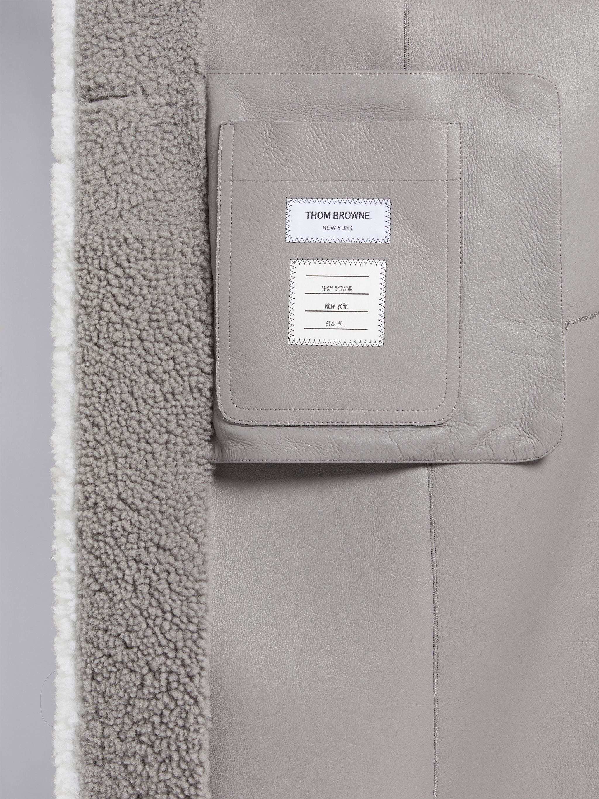 Medium Grey Dyed Shearling Contrast Framing Wide Lapel Overcoat - 6