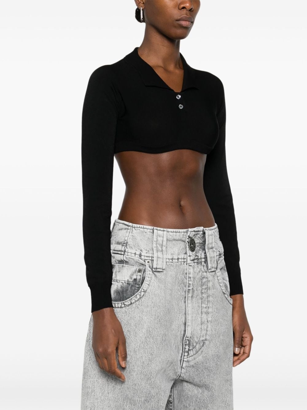 logo-print cropped polo shirt - 3