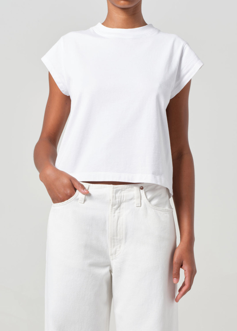 AGOLDE BRYCE CAP SLEEVE TEE IN WHITE outlook