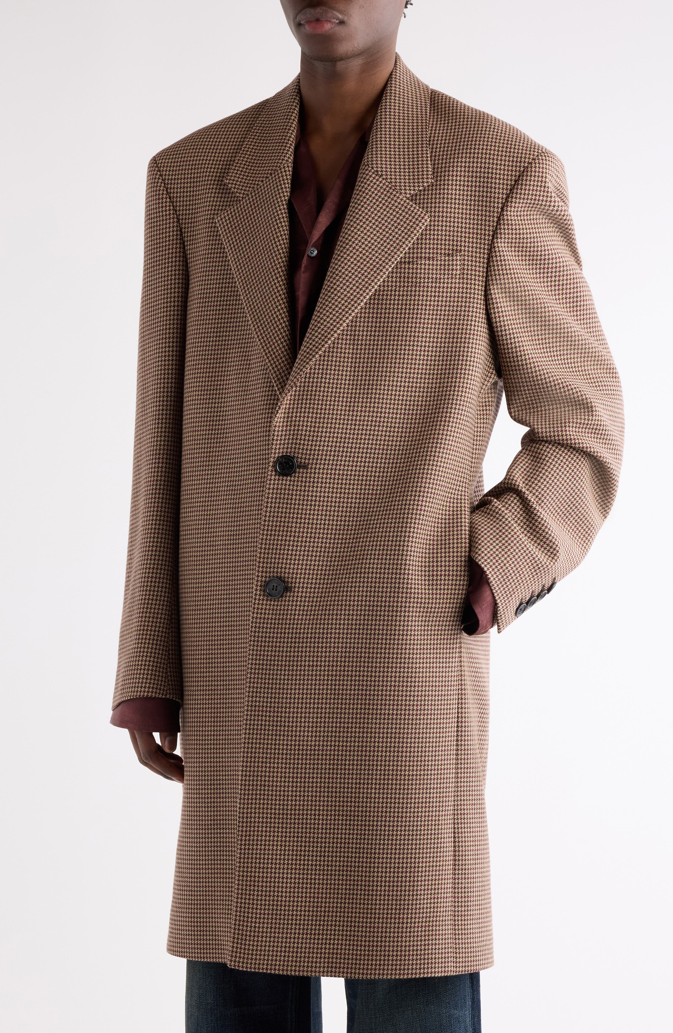 Acne Studios Otam Houndstooth Wool Coat in Multi Brown at Nordstrom - 4