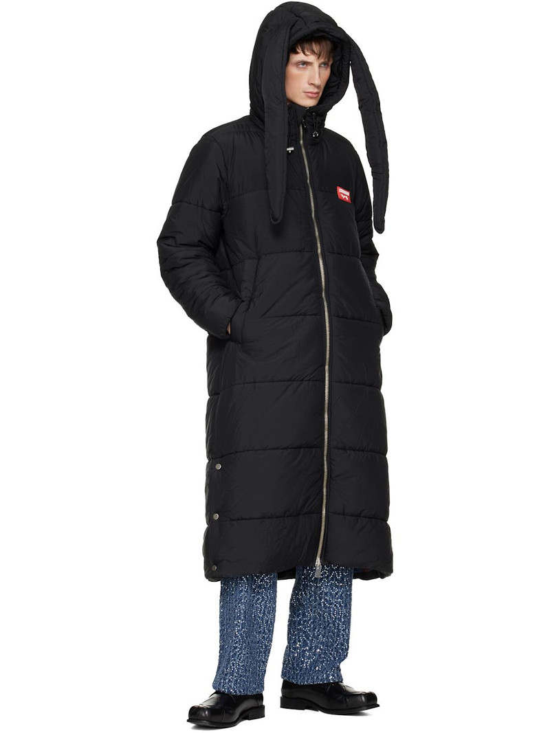 CHARLES JEFFREY LOVERBOY Black Long Bunny Puffer Coat outlook
