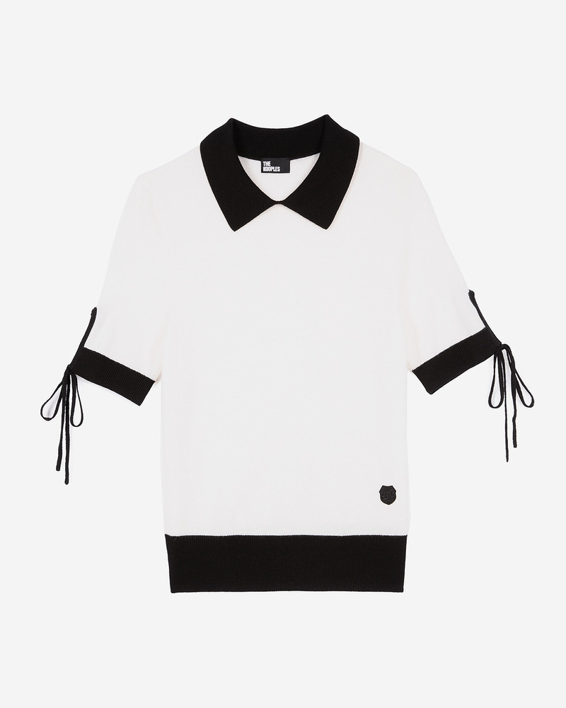 SHORT-SLEEVED ECRU WOOL SWEATER 1