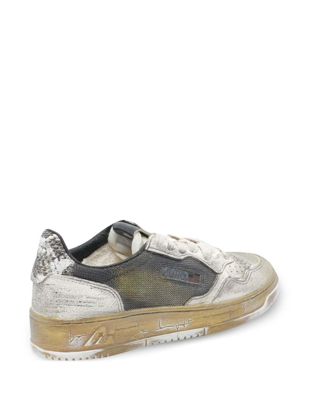 snakeskin-panelled leather sneakers - 3