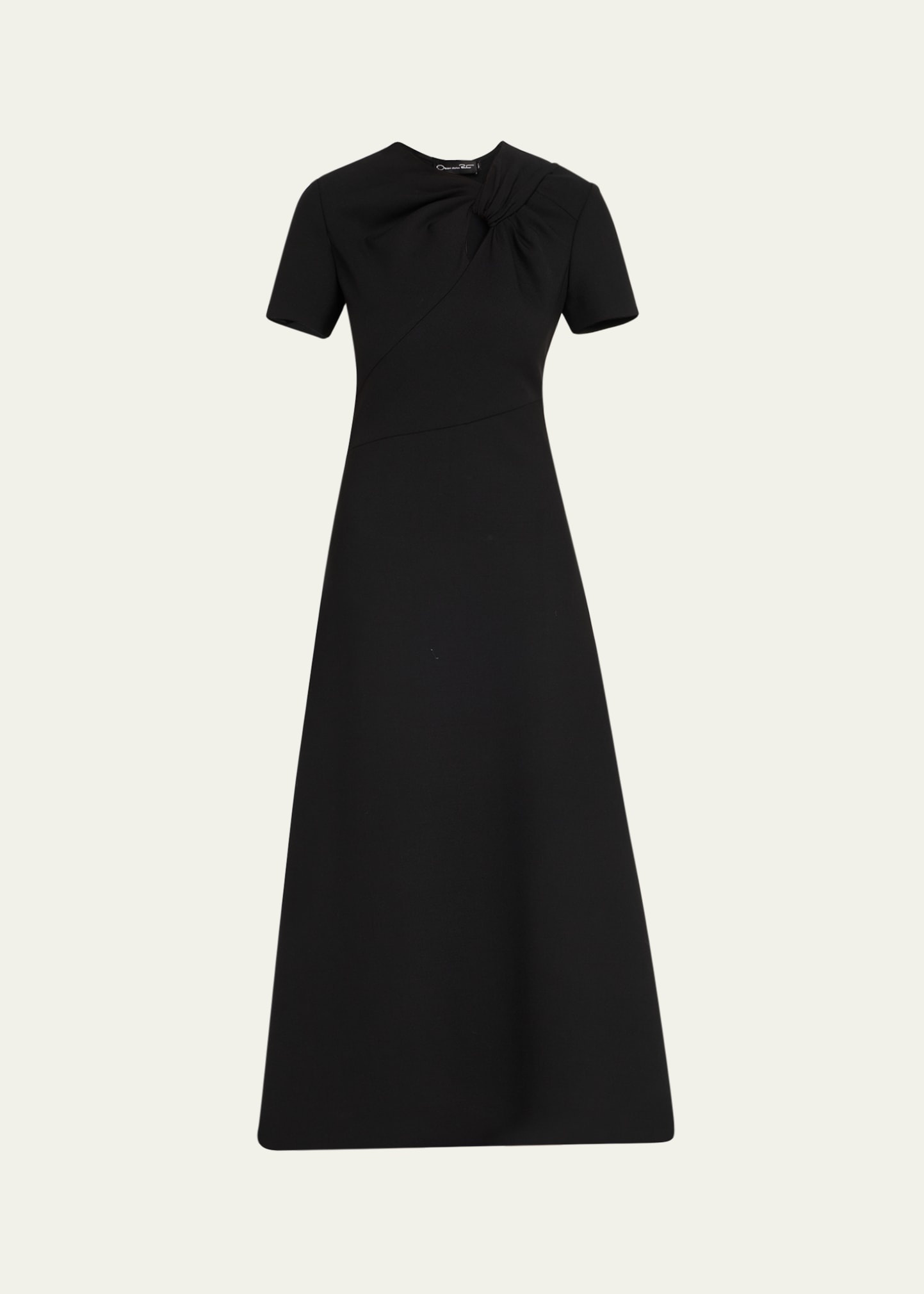 Twisted-Neck Short-Sleeve Double Stretch Wool Midi Dress - 1