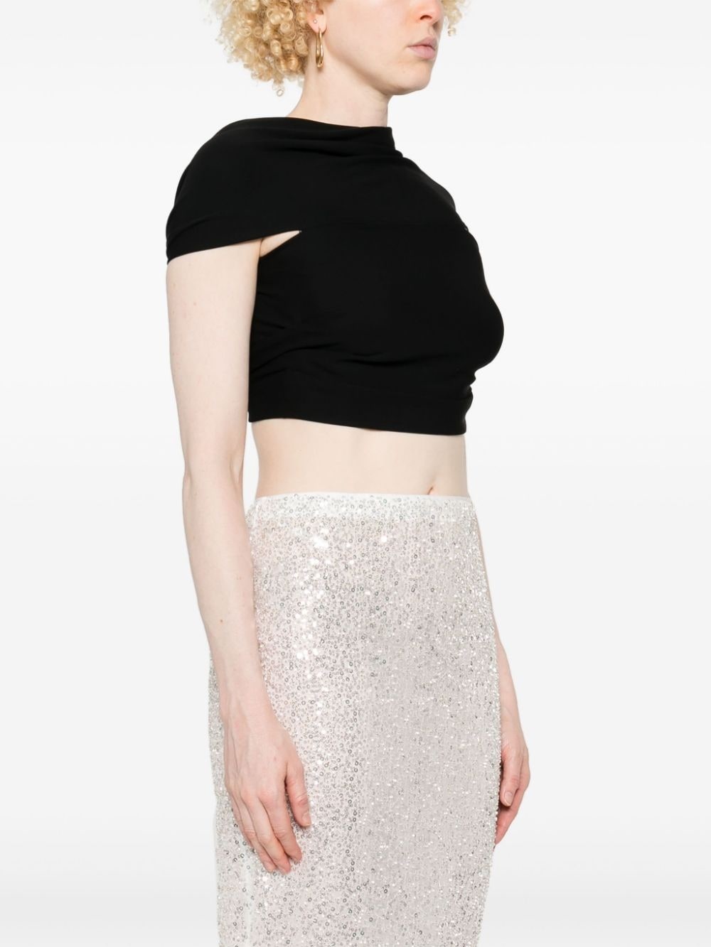crepe draped crop top - 3